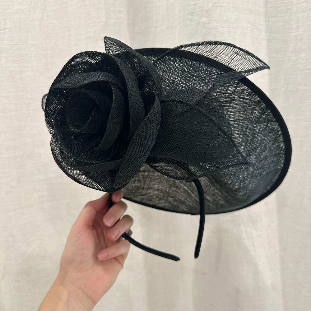 St Julian Black Kentucky Derby headband hat woven with flowers